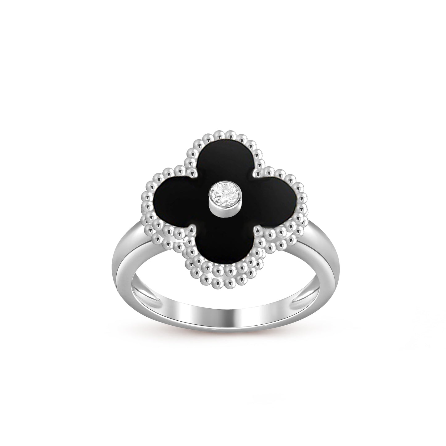 [Zalyn]LUCKY CLOVER DIAMOND-ACCENT WHITE GOLD RING COLLECTION