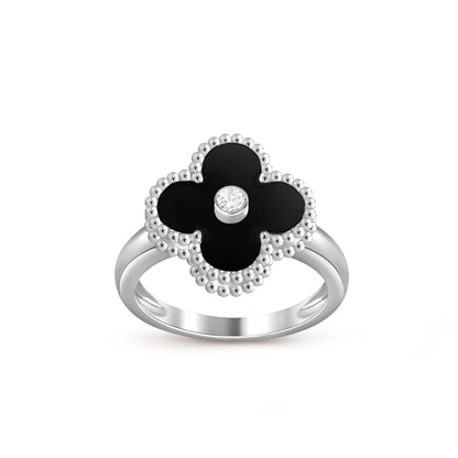 [Zalyn]LUCKY CLOVER DIAMOND-ACCENT WHITE GOLD RING COLLECTION