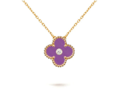 [Zalyn]15MM CLOVER FLOWER DIAMOND PENDANT NECKLACE COLLECTION