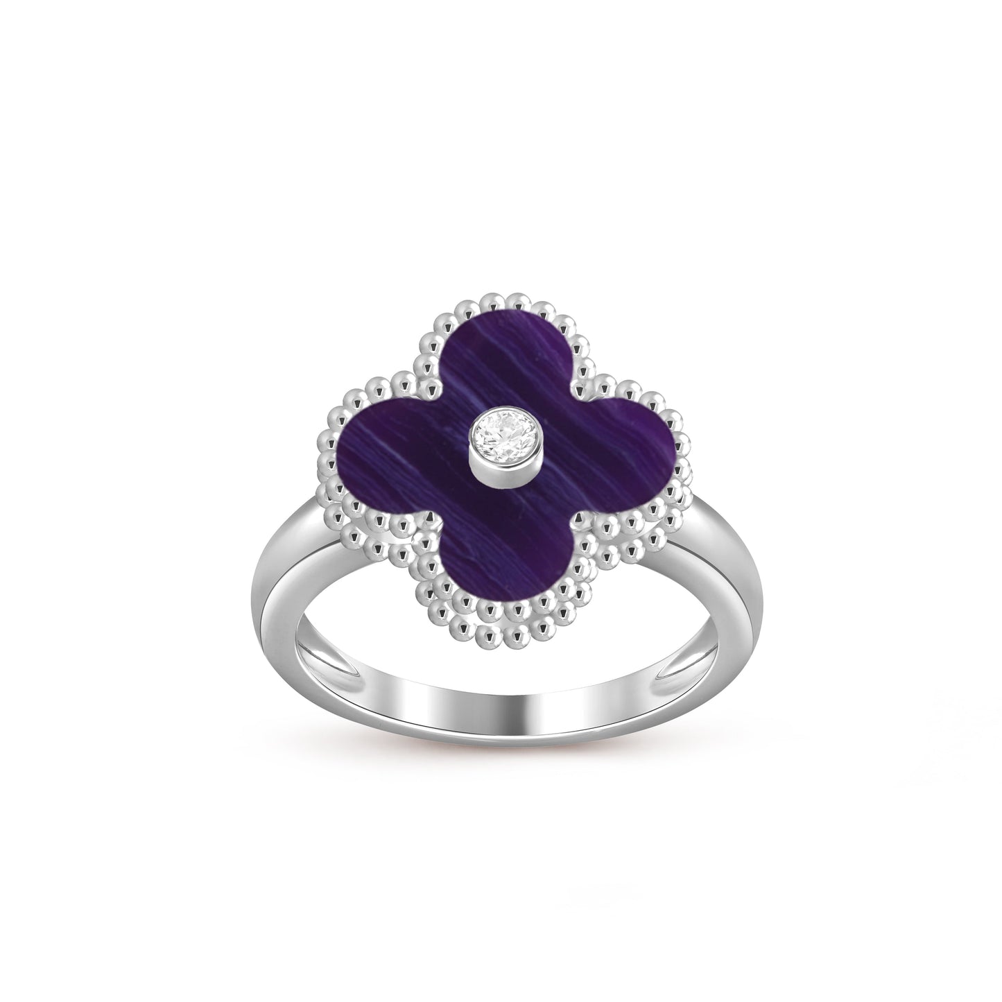 [Zalyn]LUCKY CLOVER DIAMOND-ACCENT WHITE GOLD RING COLLECTION