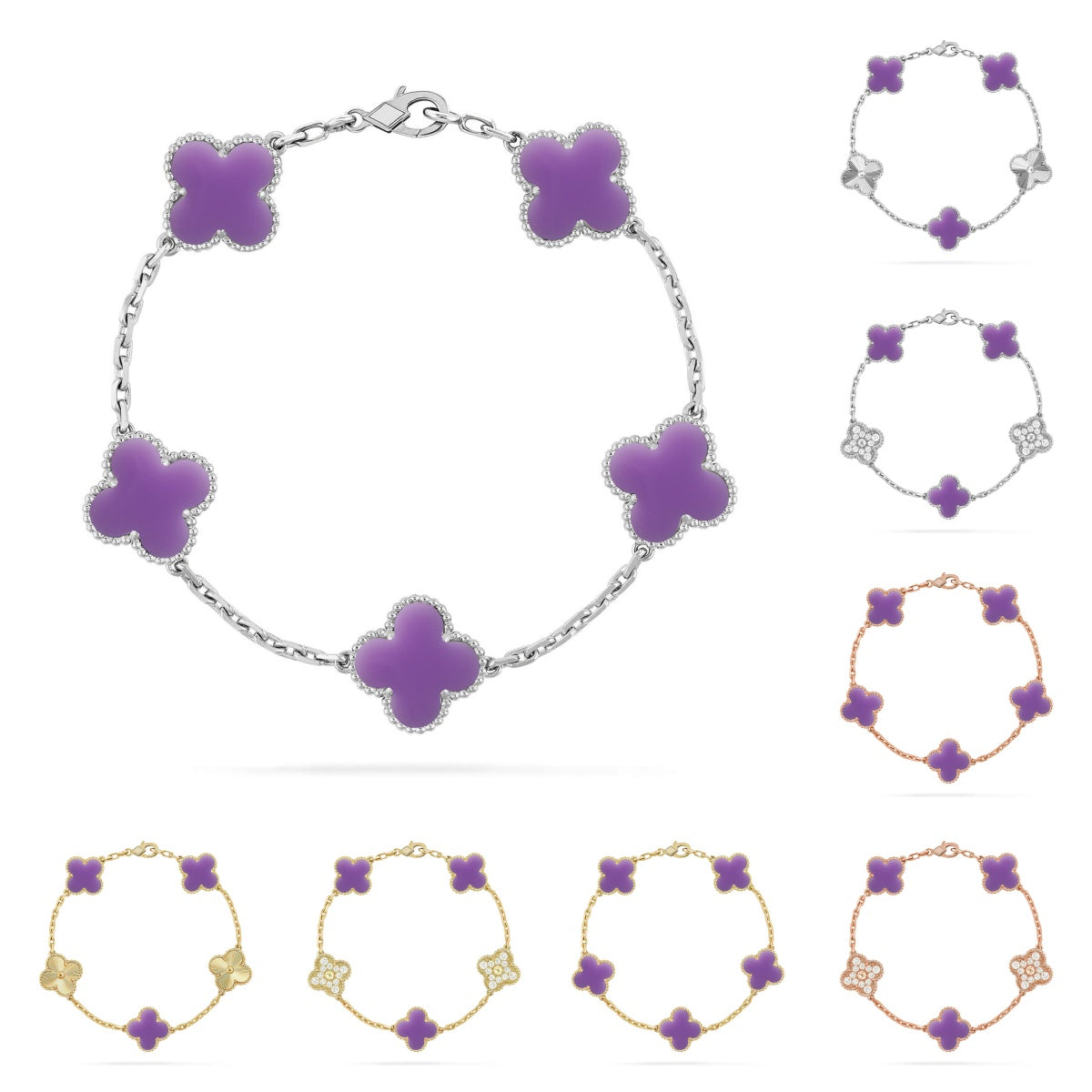[Zalyn]LUCKY CLOVER 5-MOTIF BRACELET - LAVENDER COLLECTION