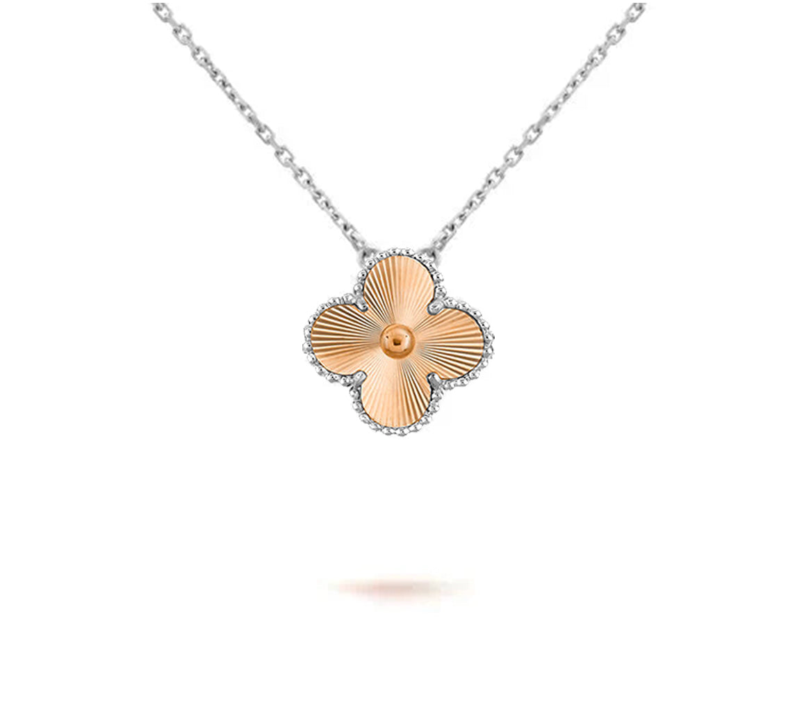 [Zalyn]15MM CLOVER FLOWER PENDANT NECKLACE WHITE GOLD COLLECTION