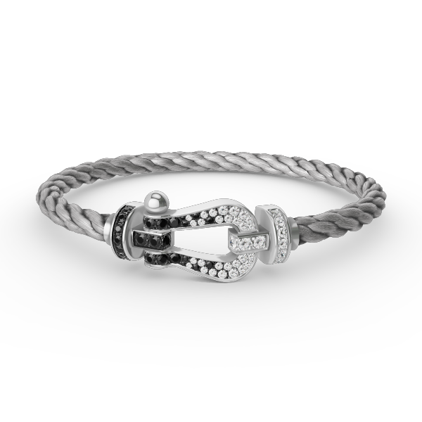 [Zalyn]FORCE LARGE HORSESHOE BLACK & WHITE DIAMOND BRACELET - WHITE GOLD