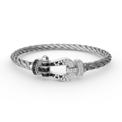 [Zalyn]FORCE LARGE HORSESHOE BLACK & WHITE DIAMOND BRACELET - WHITE GOLD