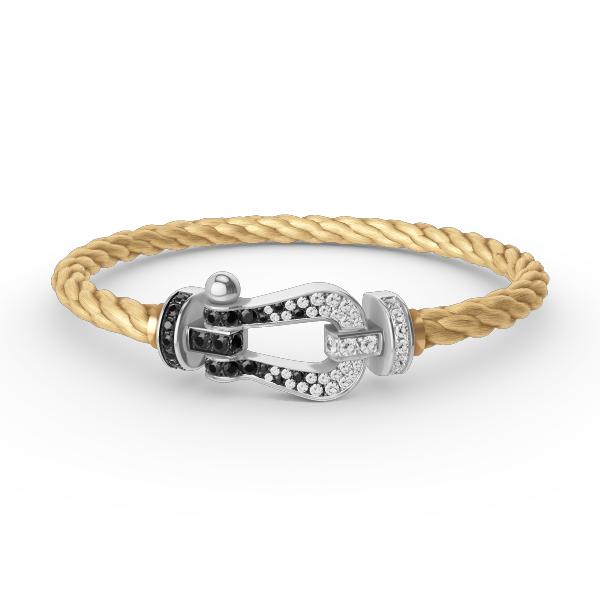 [Zalyn]FORCE LARGE HORSESHOE BLACK & WHITE DIAMOND BRACELET - WHITE GOLD