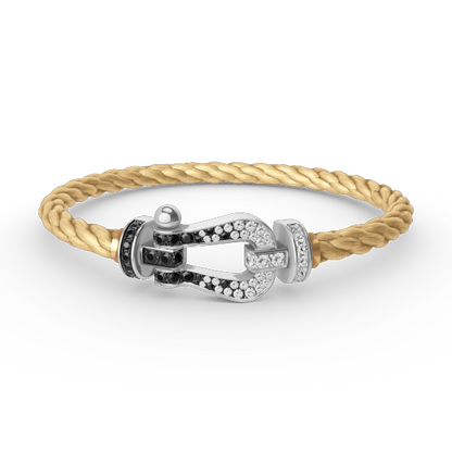 [Zalyn]FORCE LARGE HORSESHOE BLACK & WHITE DIAMOND BRACELET - WHITE GOLD