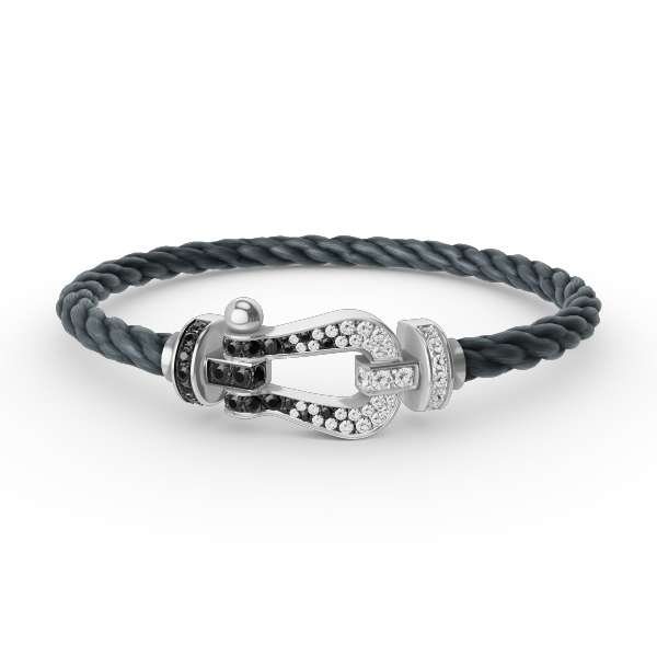 [Zalyn]FORCE LARGE HORSESHOE BLACK & WHITE DIAMOND BRACELET - WHITE GOLD