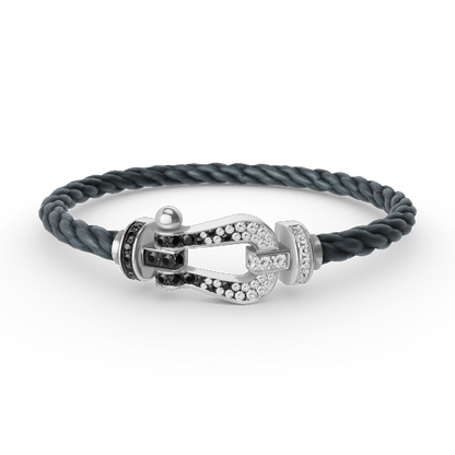 [Zalyn]FORCE LARGE HORSESHOE BLACK & WHITE DIAMOND BRACELET - WHITE GOLD