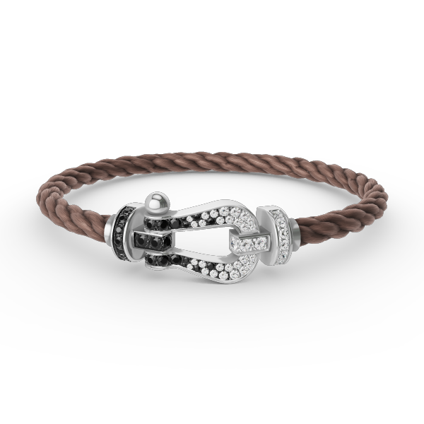 [Zalyn]FORCE LARGE HORSESHOE BLACK & WHITE DIAMOND BRACELET - WHITE GOLD