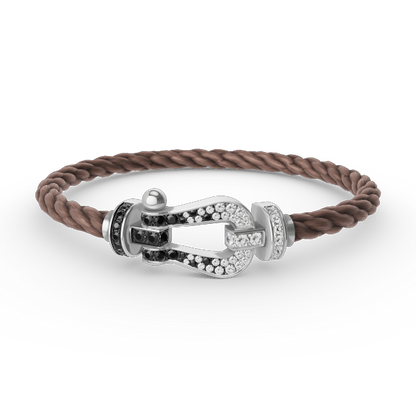 [Zalyn]FORCE LARGE HORSESHOE BLACK & WHITE DIAMOND BRACELET - WHITE GOLD