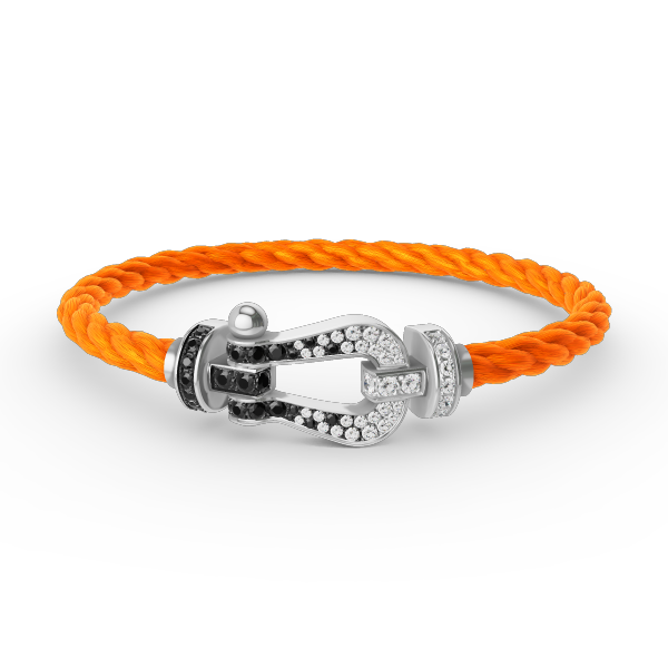 [Zalyn]FORCE LARGE HORSESHOE BLACK & WHITE DIAMOND BRACELET - WHITE GOLD
