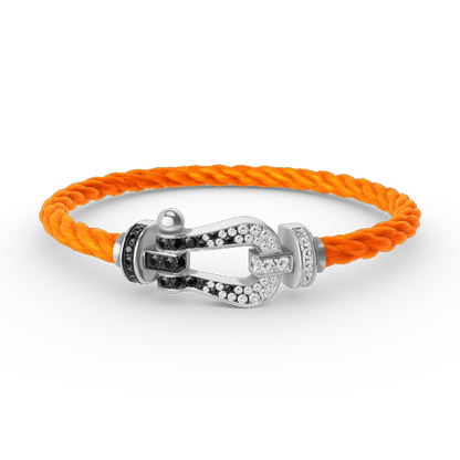 [Zalyn]FORCE LARGE HORSESHOE BLACK & WHITE DIAMOND BRACELET - WHITE GOLD