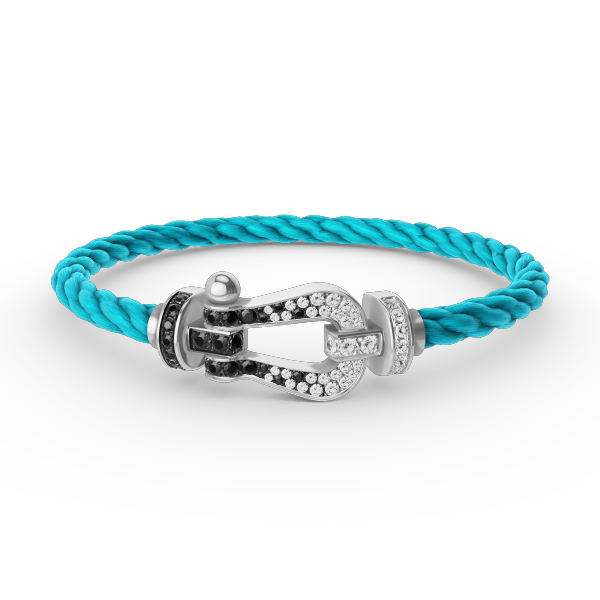 [Zalyn]FORCE LARGE HORSESHOE BLACK & WHITE DIAMOND BRACELET - WHITE GOLD