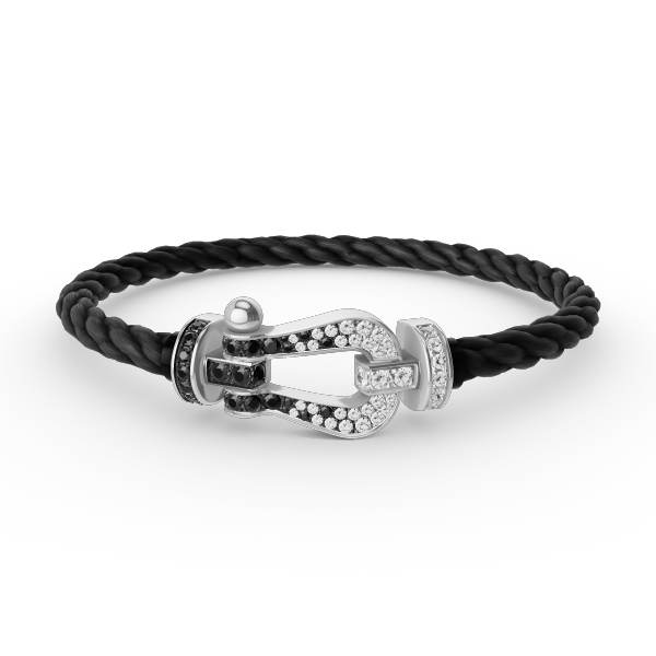 [Zalyn]FORCE LARGE HORSESHOE BLACK & WHITE DIAMOND BRACELET - WHITE GOLD