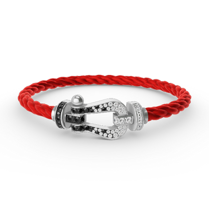 [Zalyn]FORCE LARGE HORSESHOE BLACK & WHITE DIAMOND BRACELET - WHITE GOLD