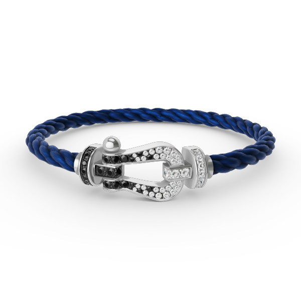 [Zalyn]FORCE LARGE HORSESHOE BLACK & WHITE DIAMOND BRACELET - WHITE GOLD