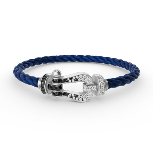 [Zalyn]FORCE LARGE HORSESHOE BLACK & WHITE DIAMOND BRACELET - WHITE GOLD