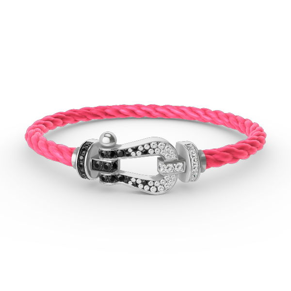 [Zalyn]FORCE LARGE HORSESHOE BLACK & WHITE DIAMOND BRACELET - WHITE GOLD