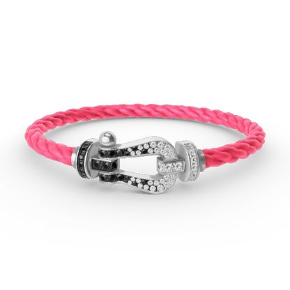 [Zalyn]FORCE LARGE HORSESHOE BLACK & WHITE DIAMOND BRACELET - WHITE GOLD