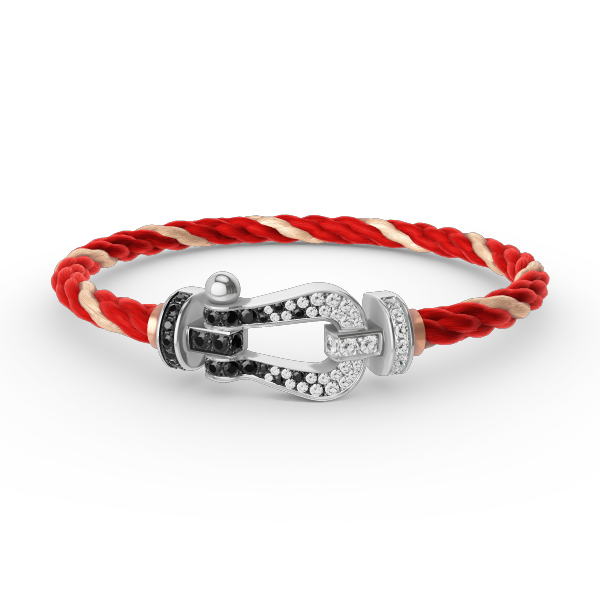 [Zalyn]FORCE LARGE HORSESHOE BLACK & WHITE DIAMOND BRACELET - WHITE GOLD