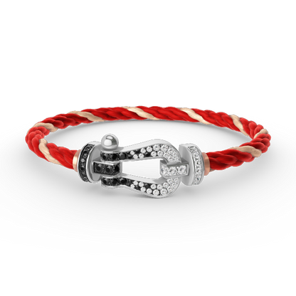[Zalyn]FORCE LARGE HORSESHOE BLACK & WHITE DIAMOND BRACELET - WHITE GOLD