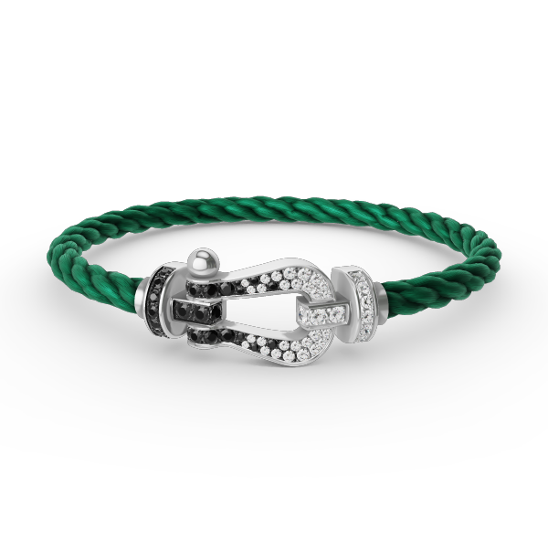 [Zalyn]FORCE LARGE HORSESHOE BLACK & WHITE DIAMOND BRACELET - WHITE GOLD