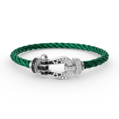 [Zalyn]FORCE LARGE HORSESHOE BLACK & WHITE DIAMOND BRACELET - WHITE GOLD