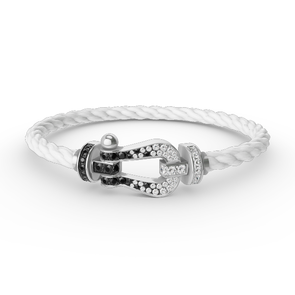 [Zalyn]FORCE LARGE HORSESHOE BLACK & WHITE DIAMOND BRACELET - WHITE GOLD