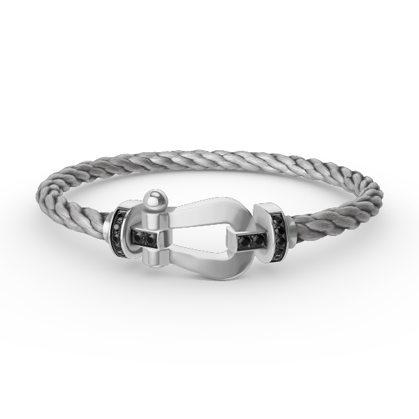 [Zalyn]FORCE LARGE HORSESHOE BLACK DIAMOND BRACELET - WHITE GOLD