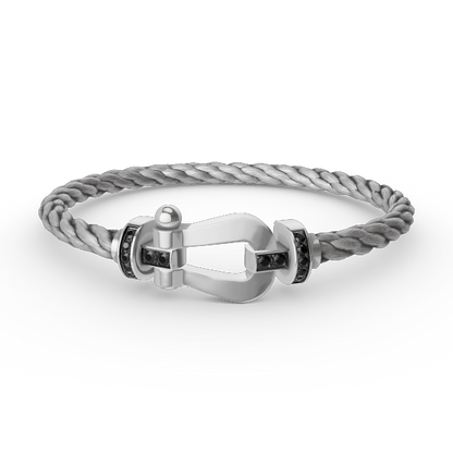 [Zalyn]FORCE LARGE HORSESHOE BLACK DIAMOND BRACELET - WHITE GOLD