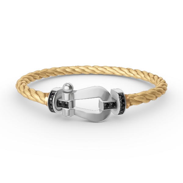 [Zalyn]FORCE LARGE HORSESHOE BLACK DIAMOND BRACELET - WHITE GOLD