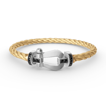 [Zalyn]FORCE LARGE HORSESHOE BLACK DIAMOND BRACELET - WHITE GOLD