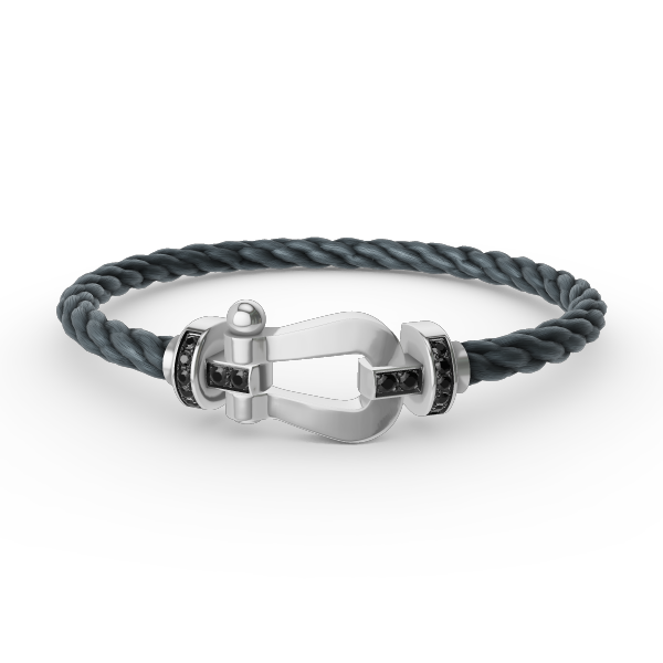[Zalyn]FORCE LARGE HORSESHOE BLACK DIAMOND BRACELET - WHITE GOLD