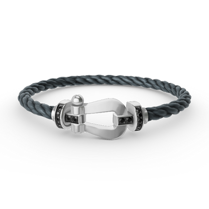 [Zalyn]FORCE LARGE HORSESHOE BLACK DIAMOND BRACELET - WHITE GOLD