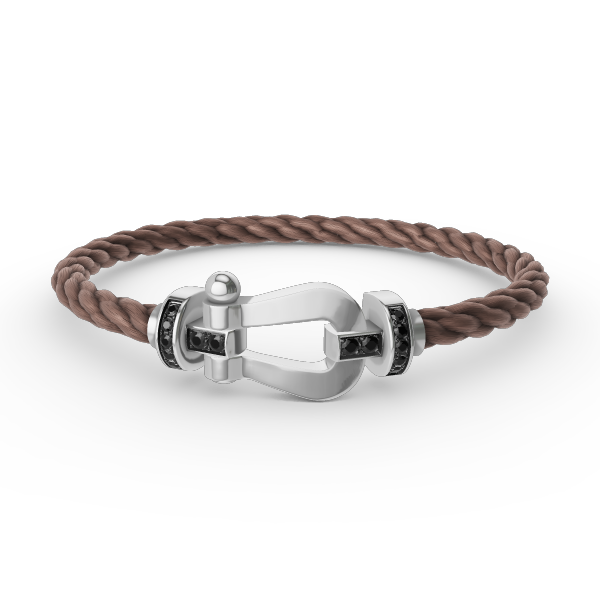[Zalyn]FORCE LARGE HORSESHOE BLACK DIAMOND BRACELET - WHITE GOLD
