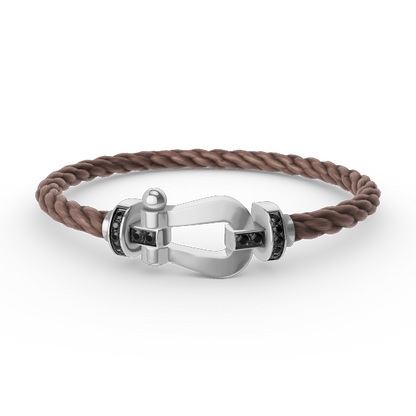 [Zalyn]FORCE LARGE HORSESHOE BLACK DIAMOND BRACELET - WHITE GOLD