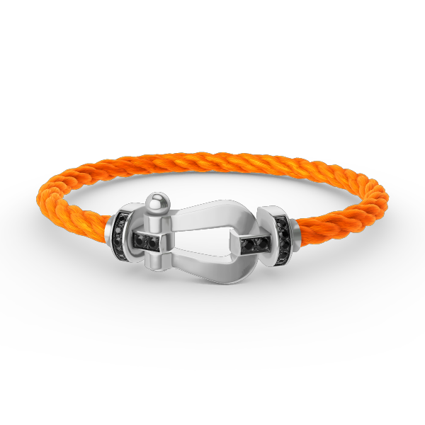 [Zalyn]FORCE LARGE HORSESHOE BLACK DIAMOND BRACELET - WHITE GOLD