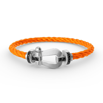 [Zalyn]FORCE LARGE HORSESHOE BLACK DIAMOND BRACELET - WHITE GOLD