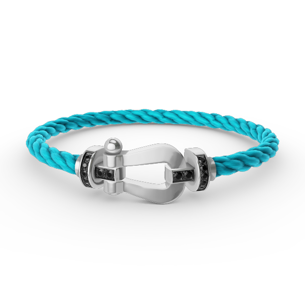 [Zalyn]FORCE LARGE HORSESHOE BLACK DIAMOND BRACELET - WHITE GOLD