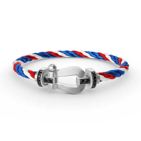 [Zalyn]FORCE LARGE HORSESHOE BLACK DIAMOND BRACELET - WHITE GOLD