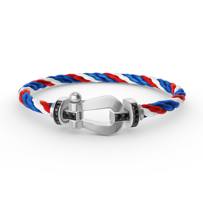 [Zalyn]FORCE LARGE HORSESHOE BLACK DIAMOND BRACELET - WHITE GOLD