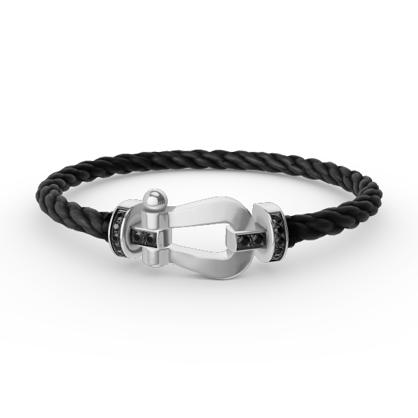 [Zalyn]FORCE LARGE HORSESHOE BLACK DIAMOND BRACELET - WHITE GOLD
