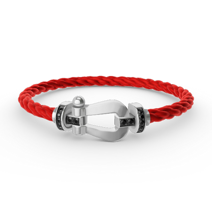 [Zalyn]FORCE LARGE HORSESHOE BLACK DIAMOND BRACELET - WHITE GOLD
