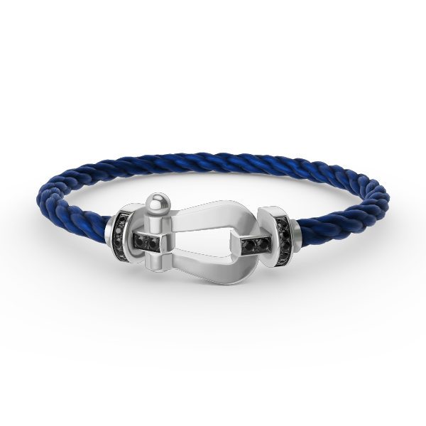 [Zalyn]FORCE LARGE HORSESHOE BLACK DIAMOND BRACELET - WHITE GOLD