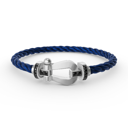 [Zalyn]FORCE LARGE HORSESHOE BLACK DIAMOND BRACELET - WHITE GOLD