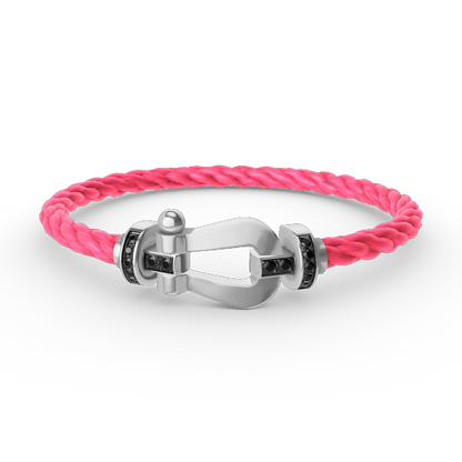 [Zalyn]FORCE LARGE HORSESHOE BLACK DIAMOND BRACELET - WHITE GOLD
