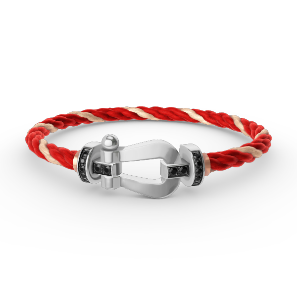 [Zalyn]FORCE LARGE HORSESHOE BLACK DIAMOND BRACELET - WHITE GOLD