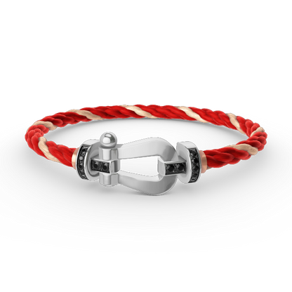 [Zalyn]FORCE LARGE HORSESHOE BLACK DIAMOND BRACELET - WHITE GOLD