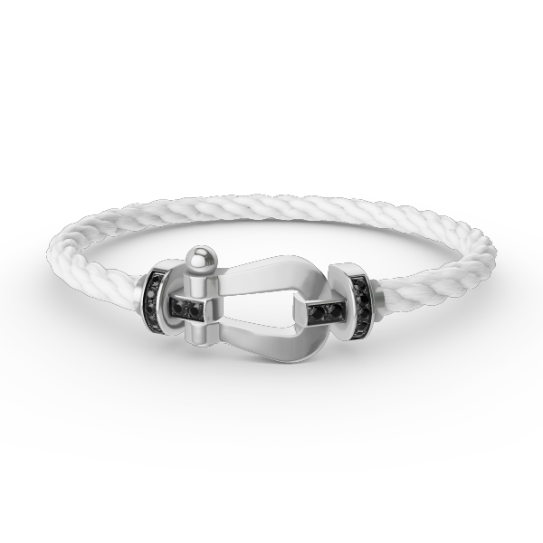 [Zalyn]FORCE LARGE HORSESHOE BLACK DIAMOND BRACELET - WHITE GOLD