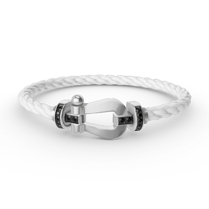 [Zalyn]FORCE LARGE HORSESHOE BLACK DIAMOND BRACELET - WHITE GOLD